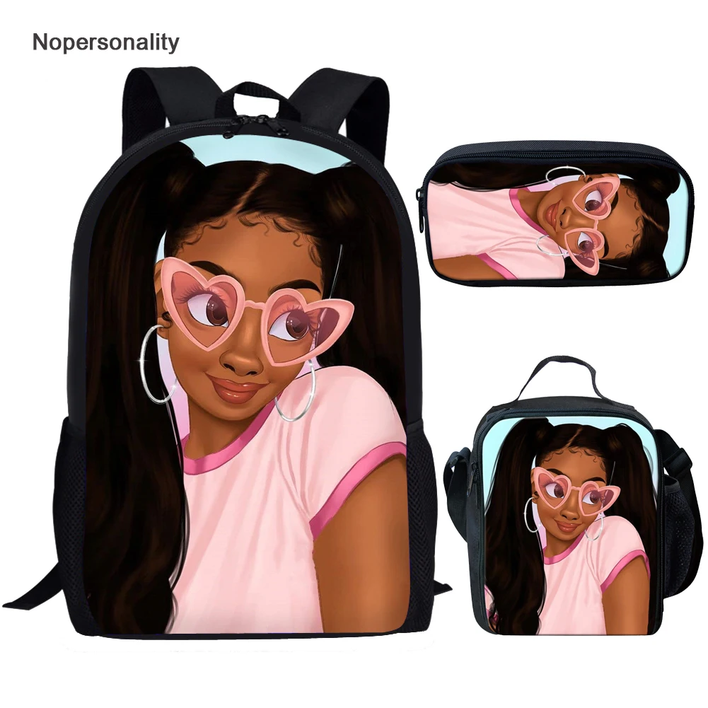 

Nopersonality Afro Girl Magic Book Bag Black African American Women School Bag Sets for Kids Elementary Children Bookbags 3pcs