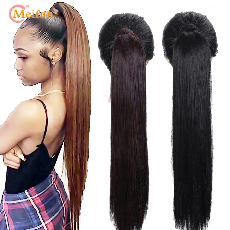 MEIFAN 60 см синтетическая длинная прямая застежка липучка вокруг конского хвоста