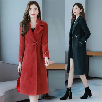 

Fashion Imitation Mink Cashmere Wool Coat 2019 New Autumn Winter Women Korean Waist Long Mink Cashmere Woolen Coat Jacket XA207