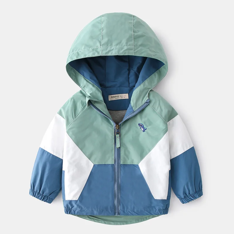Spring Children Jackets for Boys Hooded Patchwork Outerwear Windbreaker Autumn Casual Coats 2-6 Years Kids Jackets