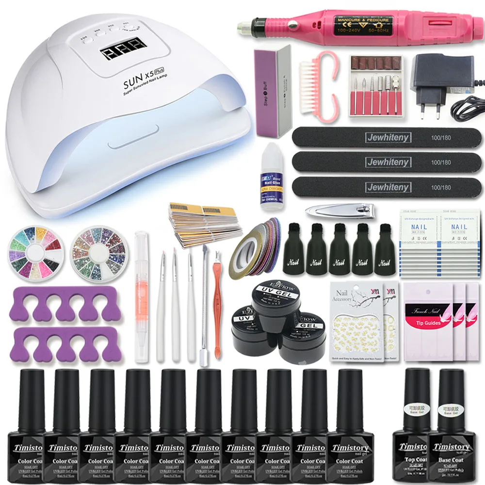 

Manicure Set with UV Lamp 80W/54W/36W Nail Kit 10 Color Gel Varnish Set Nail Drill Machine Kit Nail File Tool Nail Extension Set