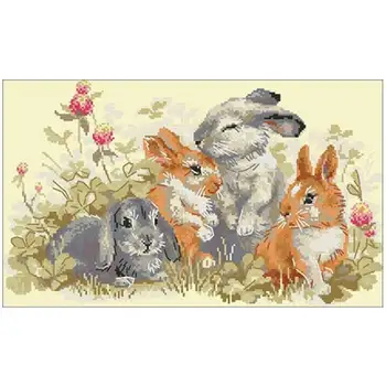 

Four little rabbits animals patterns Counted Cross Stitch 11CT 14CT DIY Chinese Cross Stitch Kits Embroidery Needlework Sets