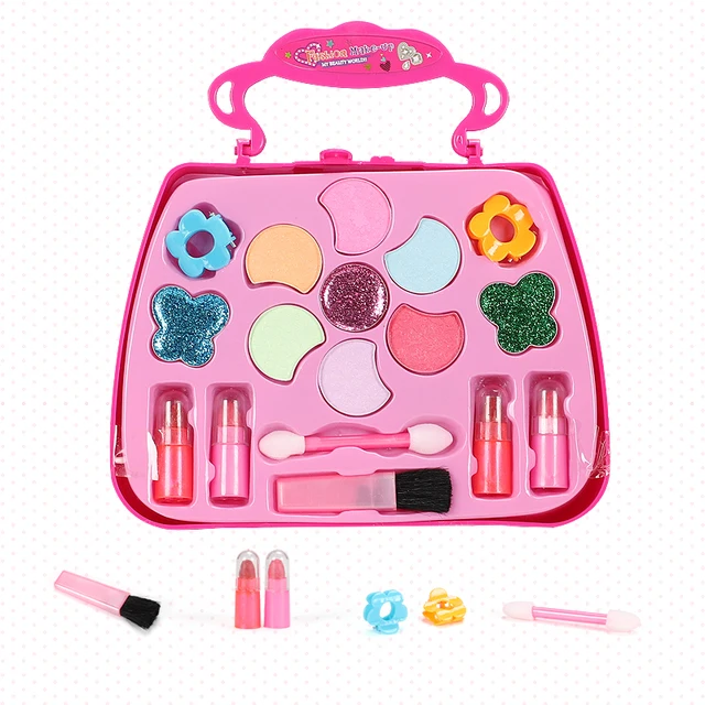 Girls Fashion Make Up Toy Set Kit Beauty Safe Non-toxic Eye Shadow Nail Polish Toys Handbag For Dressing Cosmetic Girls Gifts 6