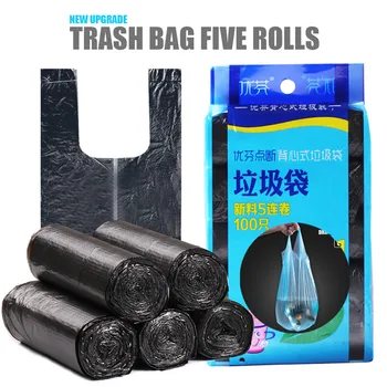 

5 Rolls 100pcs Thicken Trash Bags Durable Disposable Plastic Bag Household Home Kitchen Waste Bags Vest Type Storage Bag #LR3