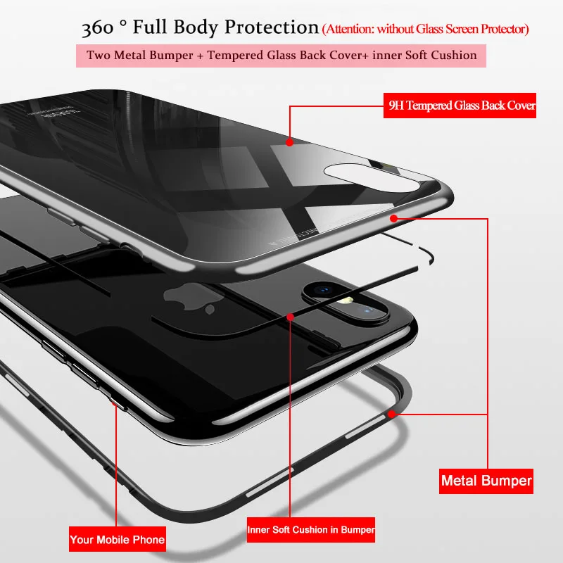 Магнитный адсорбционный чехол 360 для iPhone 11 PRO MAX прозрачный закаленное стекло XR XS X