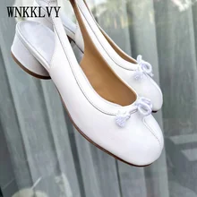 Spring summer Mary Janes shoes low--heeled split Toe shallow mouth genuine Leather ankle strap sandals Women dress shoes runway
