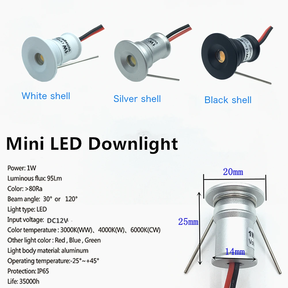 1W LED White Black Silver Mini Recessed Spot Light 12V IP65 Ceiling Downlight Indoor Cabinet Lamp Outdoor Spotlight with Driver track lighting systems