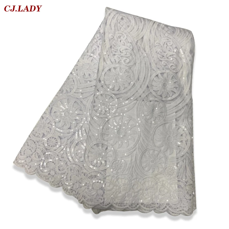 2020 White sequins net lace African Fabric Nigerian French High Quality Nigeria Tulle cord Lace for Party Dress B2 | Дом и сад