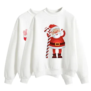 

Christmas Women Brushed Sweatshirt Autumn Winter Long-sleeved Santa Claus Christmas Tree Print Sweatshirt Happy Halloween
