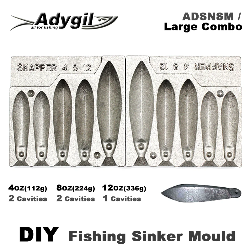 adygil-diy-fishing-snapper-sinker-mould-adsnsm-large-combo-snapper-sinker-112g-224g-336g-5-cavities