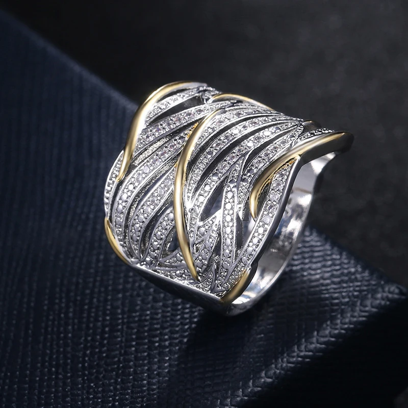 Multi Layer Winding Zircon Rings For Men Women Luxury Wedding Band Gold&ampSilver Color Two Tone Crystal Finger Female | Украшения и