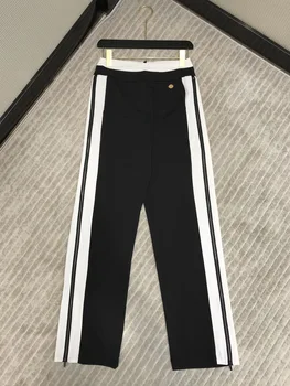 

Luxury Brand Casual Women Wide Leg Pants 2020 Summer Simple Style High Waist Color Matching Zipper Straight Loose Long Pants New