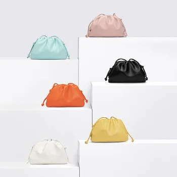 

Female Cloud Bag New Summer PU Leather Women Soft Pleated Dumpling Bag Retro One-Shoulder Crossbody Purse Clutch Package