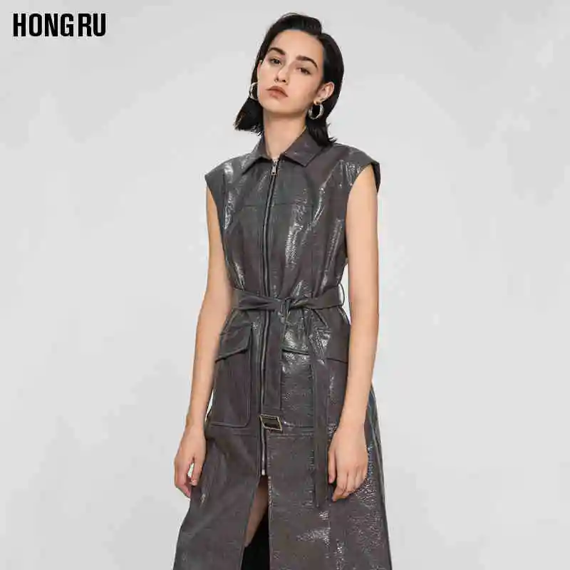

Fashion patent leather jacket Locomotive glossy shiny pu Leather Jacket female Punk Motorcyle sleeveless Jackets with belt F2248
