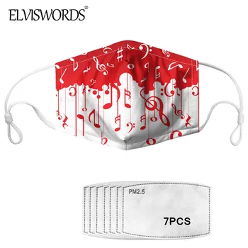 

ELVISWORDS Women Men Mouth Mask WIth 7Pcs PM2.5 Activated Carbon Filter Music Note Pattern Dustproof Mouth-Muffle for Adults