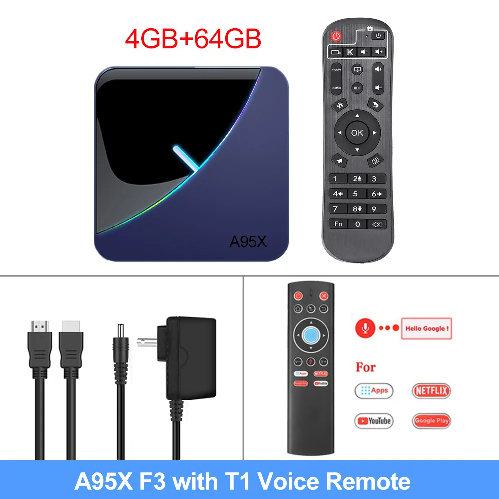 A95x F3 RGB светильник Android tv Box Android 9,0 Amlogic S905X3 Smart tv Box USB3.0 H.265 8K 60fps Netflix Youtube Plex медиасервер - Цвет: 4GB 64GB T1 RC