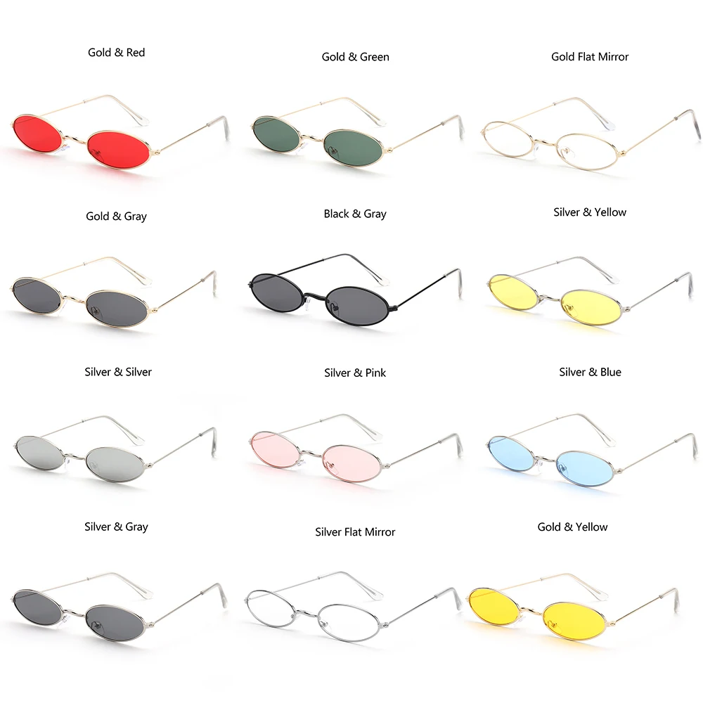 1PC Vintage Small Frame Shades Retro Oval Black Sunglasses Unisex Brand Designer Pink Sun Glasses Female Oculos De Sol_voghion.com