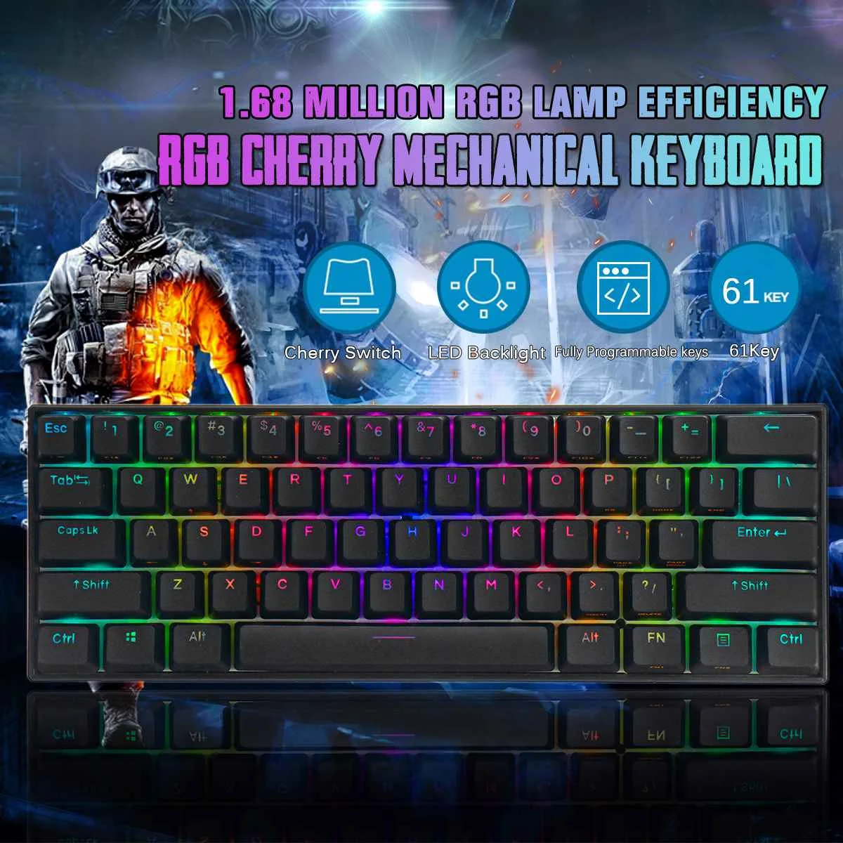 

FEKER 60% NKRO 61 Keys bluetooth 5.0 Type-C RGB Cherry MX Switch PBT Double Shot Keycap Mechanical Gaming Keyboard