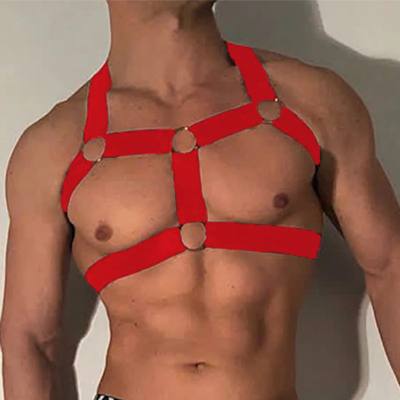 Harness Man Strap Costume Men Sexy Shoulder Bondage Chest Lingerie Metal Ring Elastic Belt Erotic Hombre Hollow Out leather chest harness