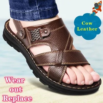 

2020 Hot Sale Waterproof Non-Slip Sandals Cow Leather Men's Soft Bottom Wear-Resistant Slippers Dual-Purpose Breathable Sandals