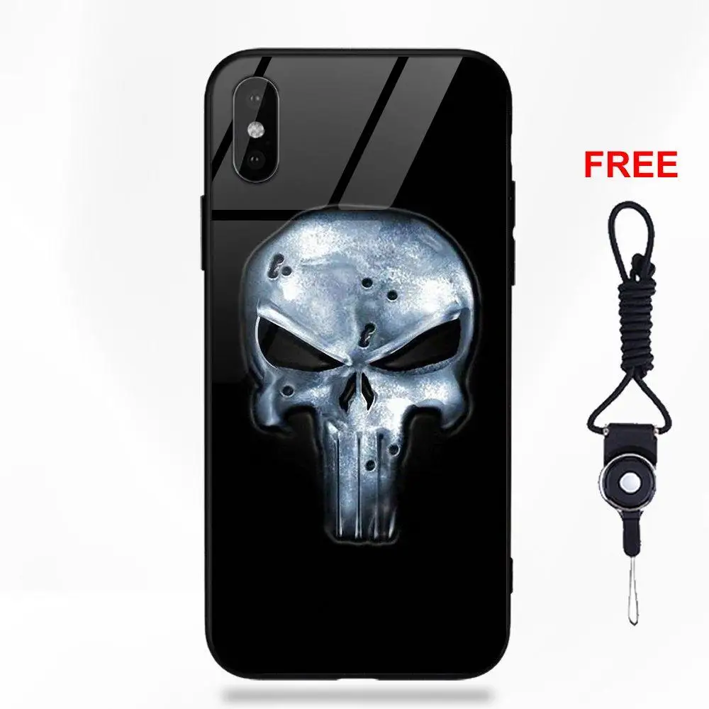 Мягкий ТПУ оправа закаленное стекло Мода Каратель логотип черепа для Apple iPhone 5 5C 5S SE 6 6S 7 8 Plus X XS Max XR