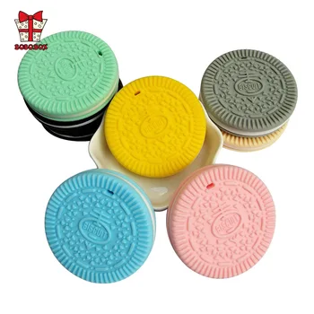 

BOBO.BOX 2pcs BPA Free Silicone Teether Food Grade Cartoon Cookies Baby Teething Chew Toy DIY Teething Necklace Baby Shower Gift