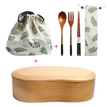 

Natural Wood Lunch Box Set Single Layer Students Bento Boxes Kit Japanese Food Container Eco-friendly Tableware Sushi Case