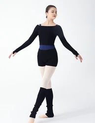 Kids Woman Ballet Dance Leotard Suit 3 Piece Sweater Long Sleeved Knit Tops with Shorts Legwarmer Keep Warm Up Dance Clothes