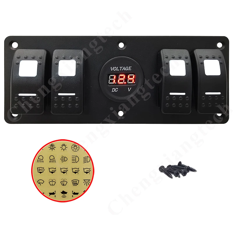 

Панель 5-в-1 для автомобиля, лодки, 4-х кнопочный кулисный переключатель с разъемом вольтметра напряжения, 5-контактный белый светодиод ВКЛ./ВЫКЛ./кулисный переключатель SPST