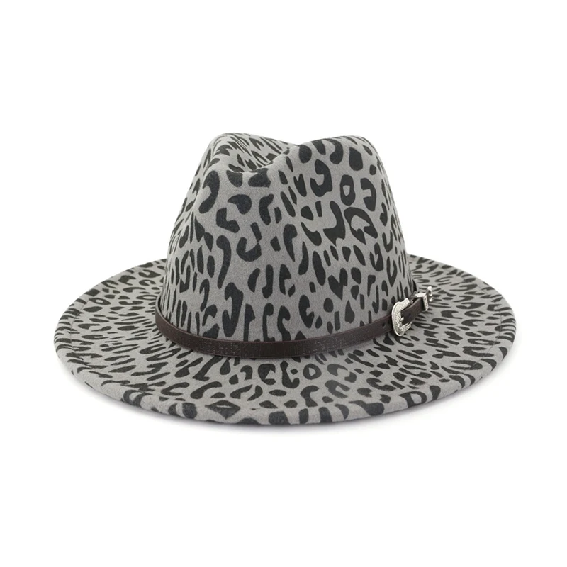 WZCX модный Леопардовый ремень осенне-зимняя джазовая шапка унисекс с широкими полями Повседневная Корейская версия фетровая шапка для взрослых