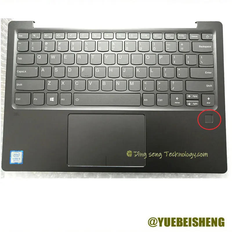 

YUEBEISHENG New for Lenovo Ideapad 720S-13 palmrest US keyboard upper cover FP hole Touchpad Backlit
