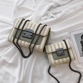 

Senior Sense French Small Women Bag 2019 Summer New Small Fresh Fashion Stripe Stitching Canvas Messenger Bag