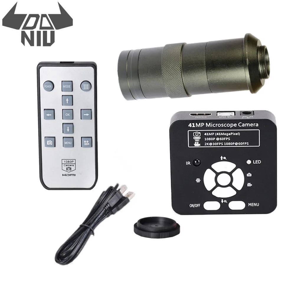 

DANIU 41MP HDMI 1080P 100X USB Digital Industry Video Microscope Camera Set TF Card Video Recorder for Mobile Phone PCB Repair