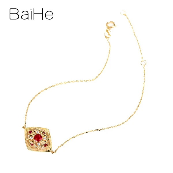 BAIHE Твердое 18 к желтое золото 0.18ct+ 0.04ct Сертифицированный безупречный натуральный рубин свадебные женские ювелирные изделия Подарочный браслет