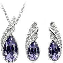 Jewelry-Set Necklace Charm Dangle-Earrings Wedding-Chain Crystal Rainbow Female Silver-Color