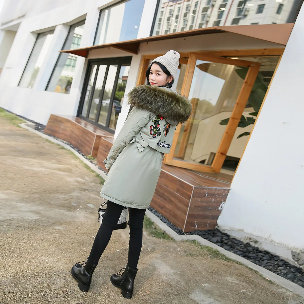 

2018 Autumn And Winter New Style Flowers in WOMEN'S Dress-Style Mid-length Cotton-padded Clothes Middle-aged Women Dress Casual