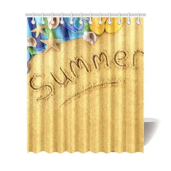 

Tropical Summer Beach with Flip Flops Starfish Home Decor Waterproof Polyester Bathroom Shower Curtain Bath with Hooks, 72(Wide)