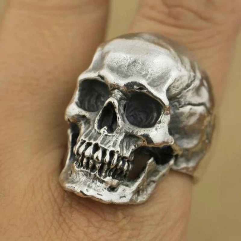 Винтажные серебряные трещины разделяющие череп кольца для мужчин и женщин дьявол ручной работы панк ретро рок локомотивы кольцо с черепами модные ювелирные изделия