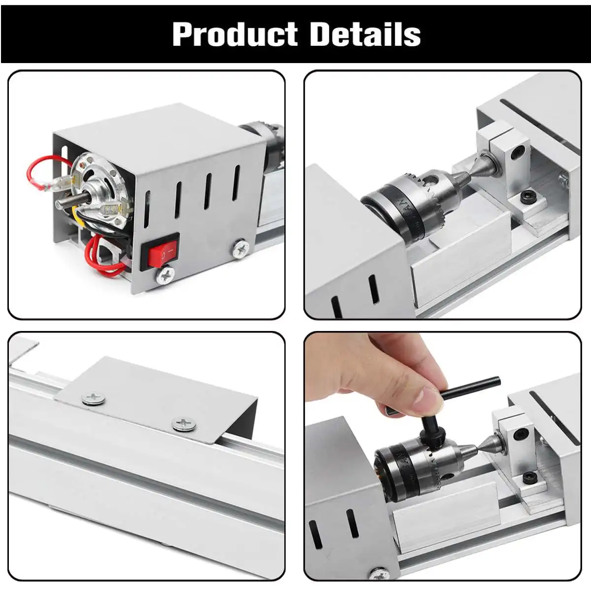 DC 12-24V Mini Lathe Beads Machine Woodwork DIY Lathe Standard Set with Carving Cutter Wood Lathe