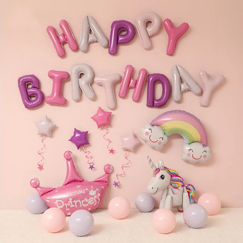 HAPPY BIRTHDAY Balloons Sets Foil Balloons Birthday Party Decoration Kids Alphabet Air Balloons Baby Shower Unicorn Girl Boy