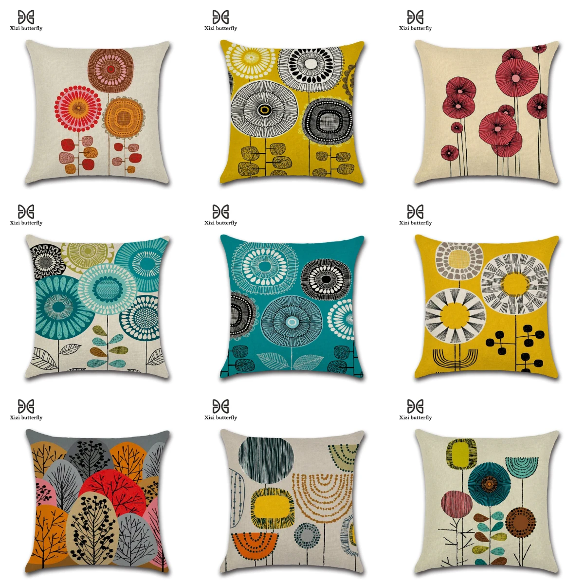 Abstract Painting Sunflowers Cushion Cover Red Green Teal Blue Floral Pillow Livingroom Decorative Pillowcase for Safa Car | Дом и сад