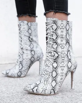 

Woman Short Boots Sexy Leopard Print Skinny Fine With Sharp Boots