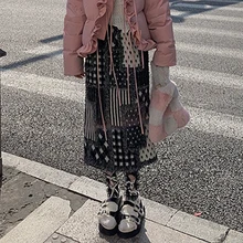 

Patchwork Color Grid Design High Waist Thin Tweed Skirt Women's French Retro A-Word Long Skirt 2021 Autumn And Winter New Style