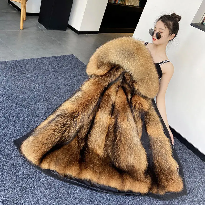 Winter Thick Warm Parkas Women Mink Detachable Inner Fur One Coat Long FauxFur Mink Cotton Jackets Female Hooded Chaquetas Mujer