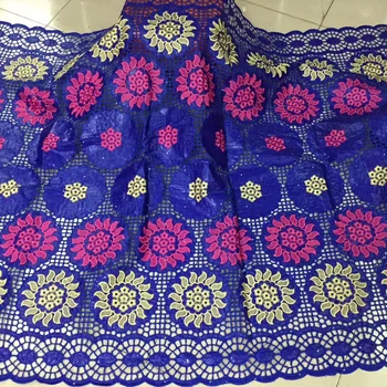 

(5yards/pc) newest arrival hollow African bazin brocade lace fabric royal blue with beautiful embroidery for party dress BZS001