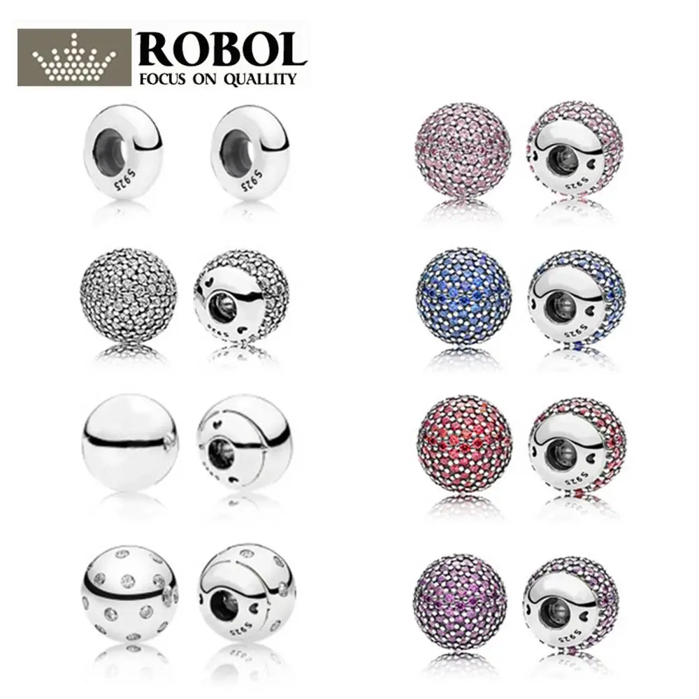 PDB 1 RLLEN Authentic 925 Sterling Silver Bracelet &amp Bangle Single Crystal Ball Chain Head Fit DIY Women Bead Charm With Parts |