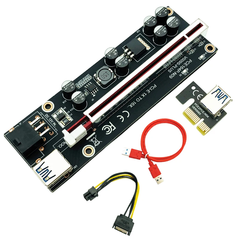 VER009S Plus PCI-E PCIE Riser 009s 6 pin PCI Express карта Molex USB 3 0 кабель 1X 16X удлинитель для майнинга