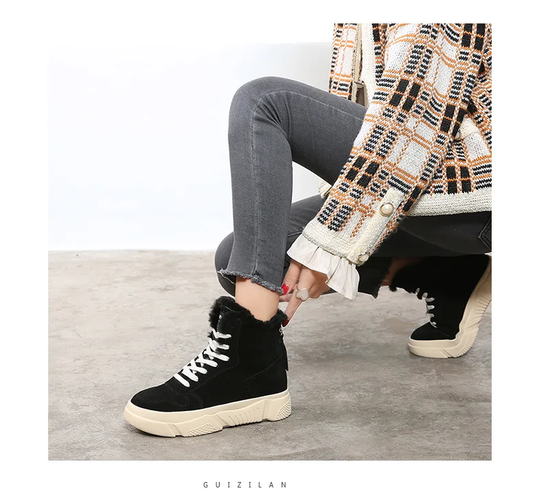 Botines Mujer; коллекция года; женские зимние ботинки; зимняя Нескользящая Уличная обувь на платформе с высоким берцем; Теплая обувь на меху со шнуровкой