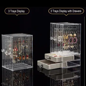 

3 Layers Dustproof Acrylic Earrings Display Stand Shelf Jewelry Storage Box Drawers Rack Holder Storage Case 1pcs