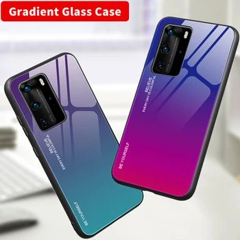 

50pcs/lot Gradient Glass Soft Side Case For Huawei P40 Pro Fashion Tempered Glass Hard Cover